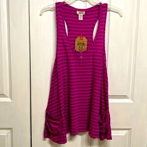 Route 66 Pink Purple Stripe Shark Bite Tank Top Size XL NWT
